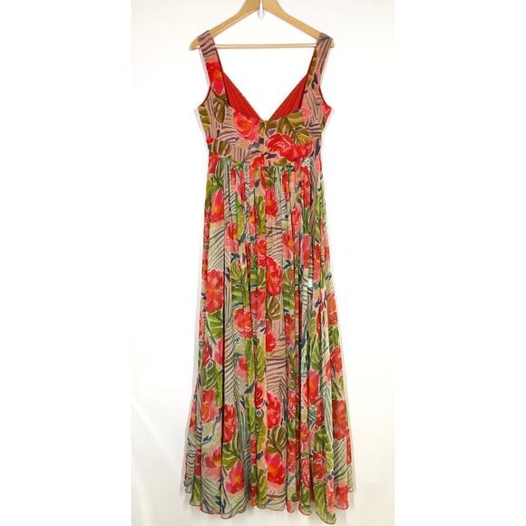 Badgley Miscka Floral Gown Sleeveless Maxi Gown Tropical Red Green Size 8 - Picture 8 of 13